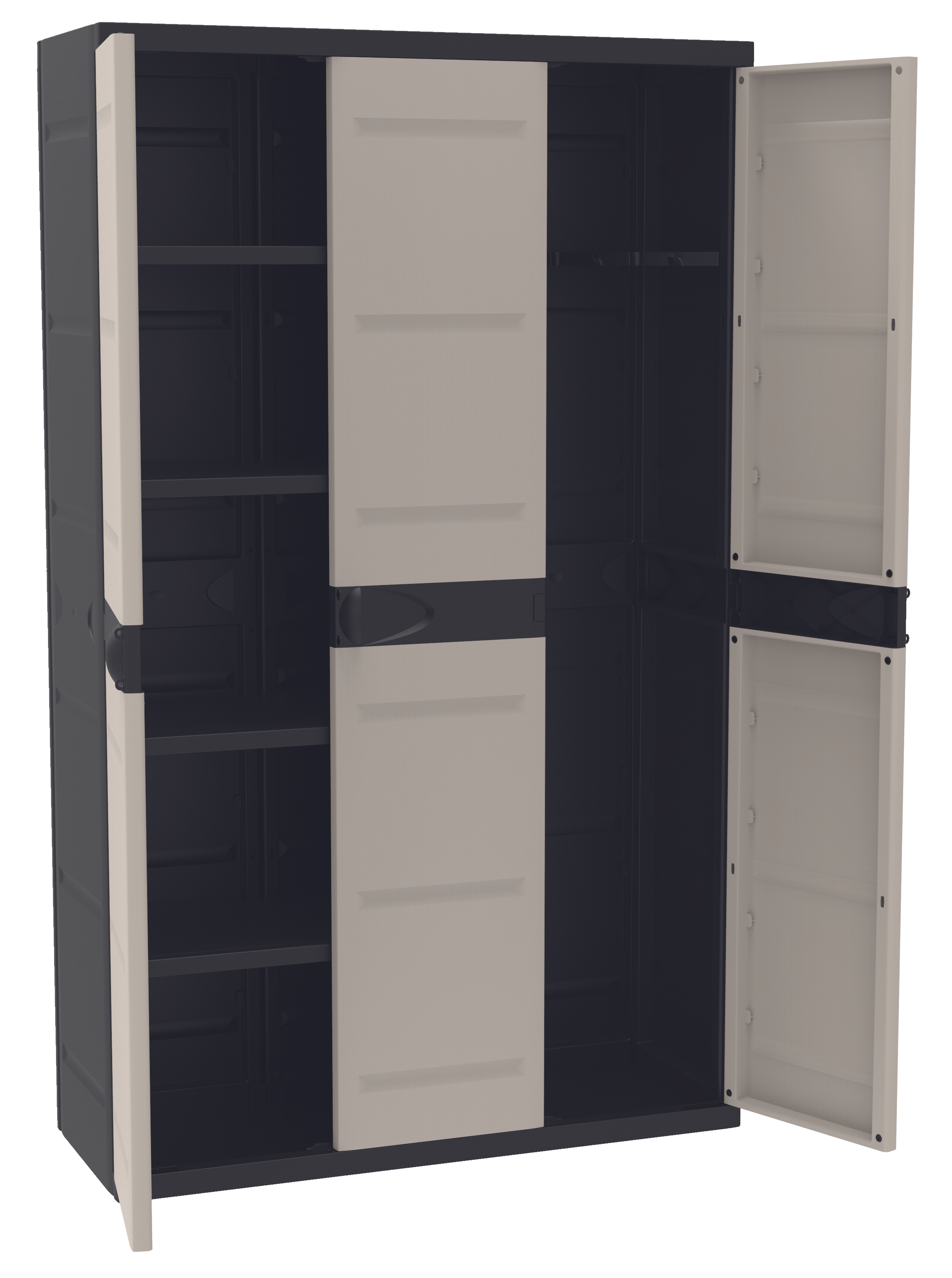 B-LOCKER DARK ARMARIO CON 4 ESTANTES REGULABLES Y ESCOBERO COLOR NEGRO 105CM ANCHO x 176CM DE ALTO x 40